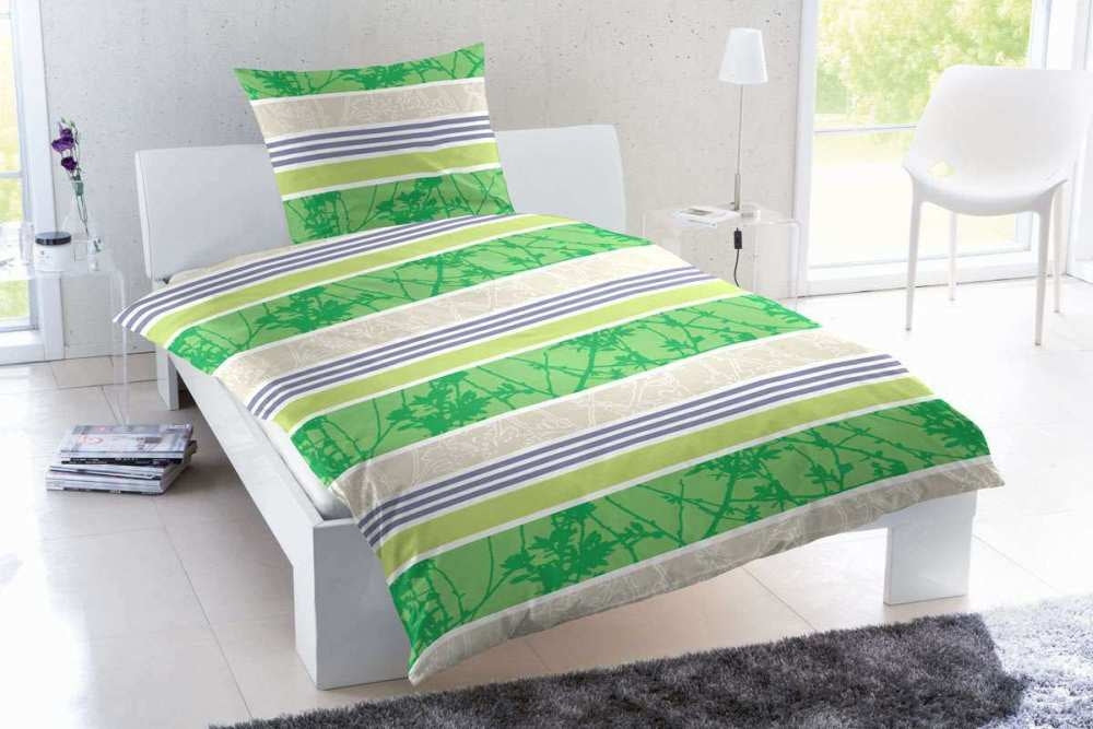 Microfaser Bettwäsche Streifen Grau Grün 135x200 cm + 80x80 cm - Bild 4