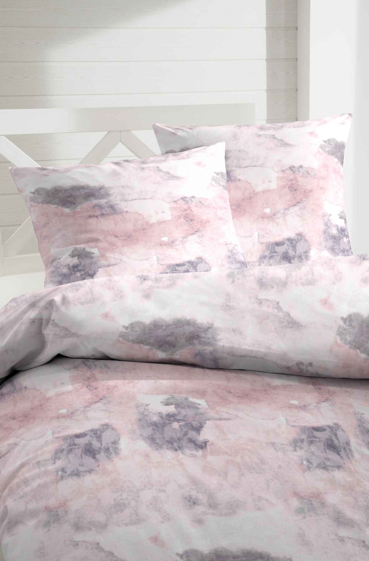 Hahn Edelflanell Bettwäsche Marmor Effekt Rosa Rot