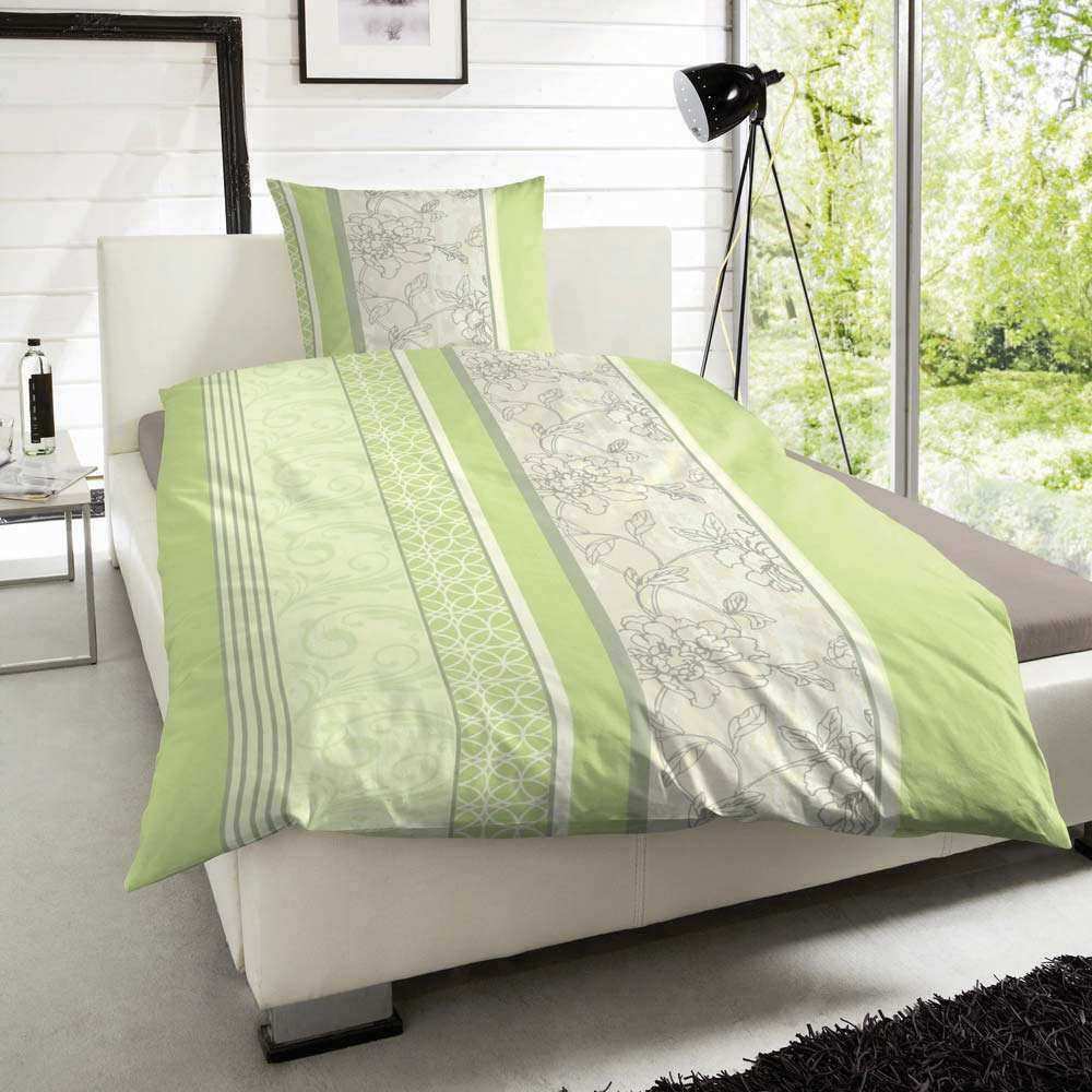 Microfaser Fleece Bettwäsche Grün Streifen 135x200 cm + 80x80 cm