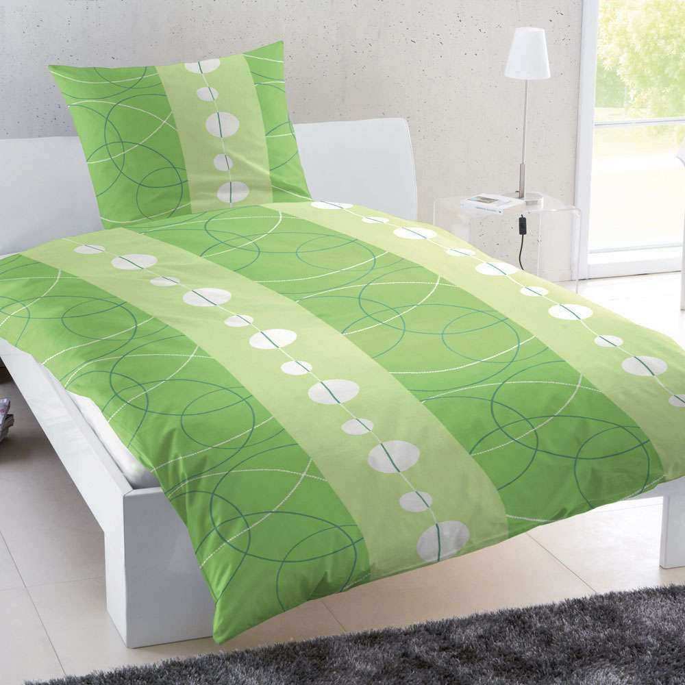 Baumwolle Seersucker Bettwäsche Grün Streifen Kringel 155x220 + 80x80