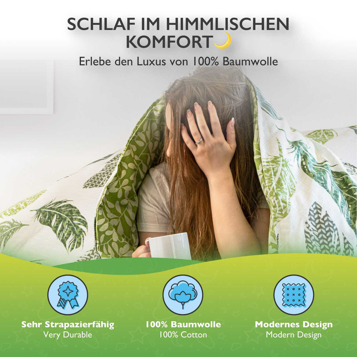 FBM - etérea Renforcé Bettwäsche Philou Federn Grün Grau