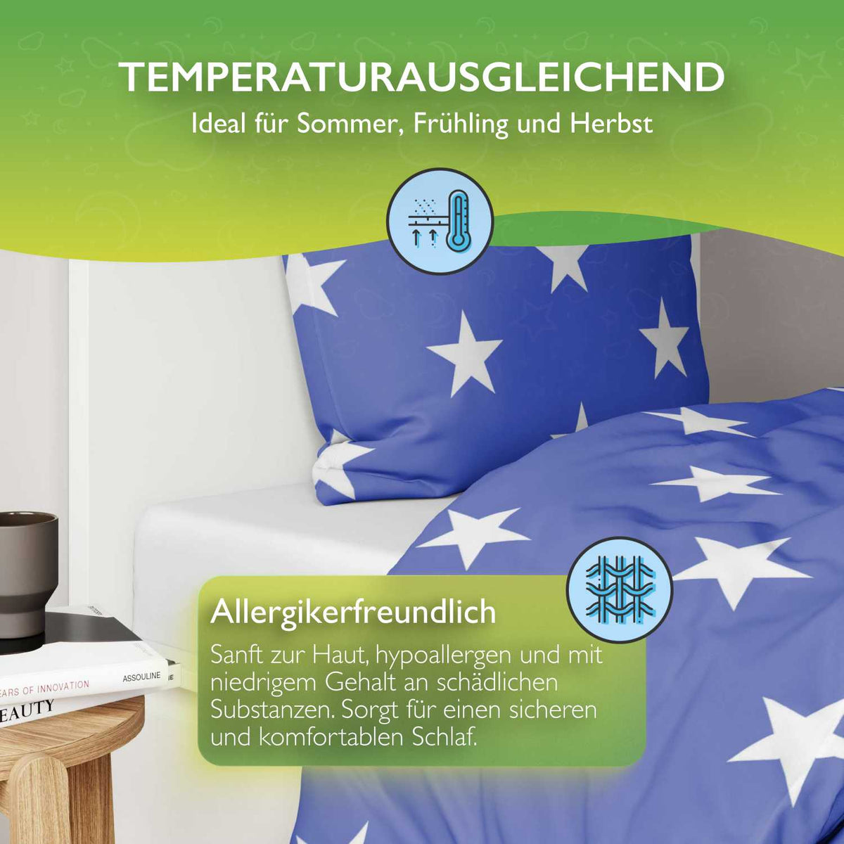 etérea Renforcé Baumwoll Bettwäsche Sterne Grau & Blau