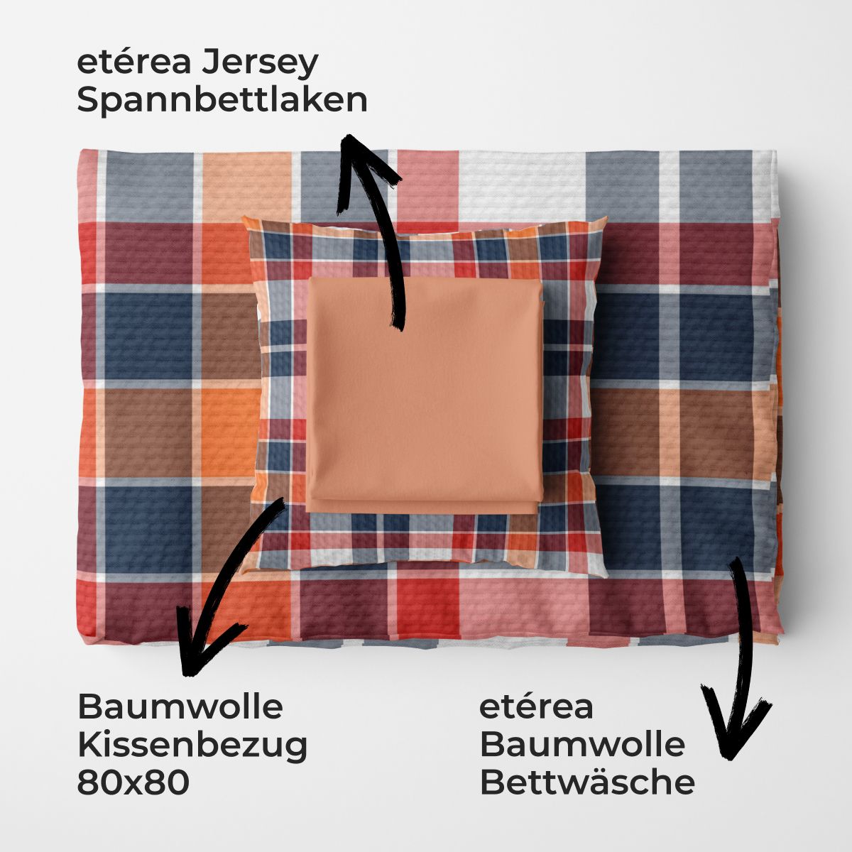 etérea Sommer Set Starterpaket Bettwäsche Spannbettlaken Kari Orange 135x200 + 140x200