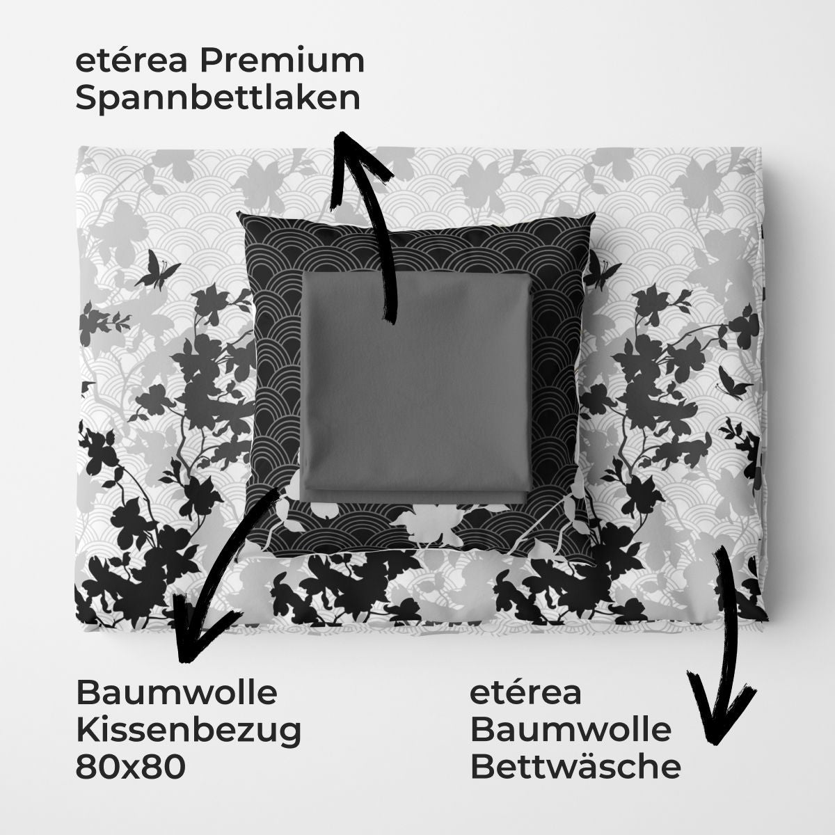etérea Premium Bundle Osaka Grau Bettwäsche + Spannbettlaken 135x200 + 140x200