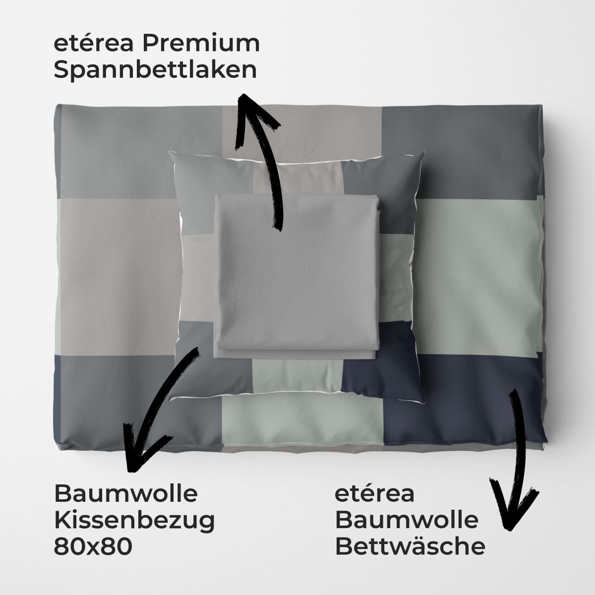 etérea Premium Bundle Rian Grau Bettwäsche + Spannbettlaken 140x200 + 200x200