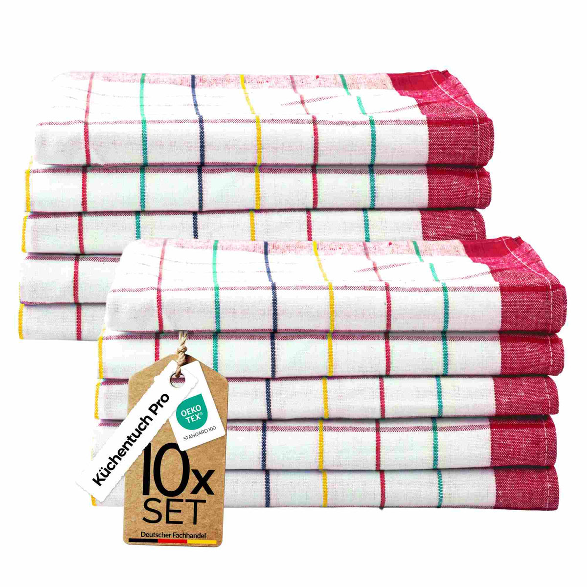 Sterzbachs 10er Set Premium Geschirrtücher Baumwolle Kariert 200 GSM 50x70 cm