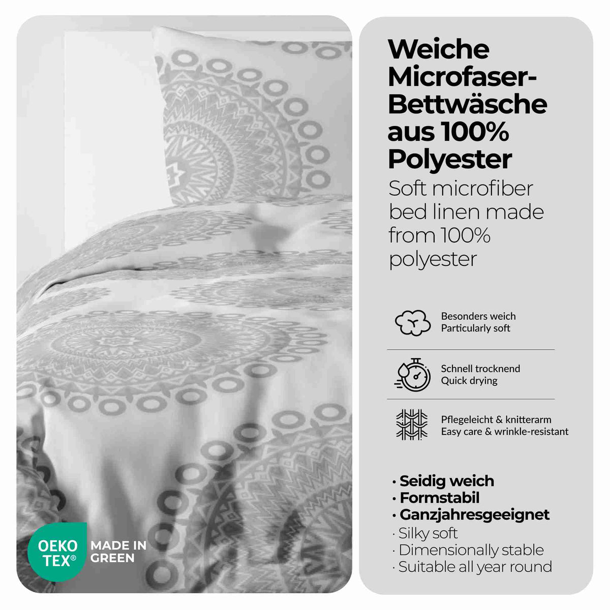 etérea Microfaser Bettwäsche Mandala in Grau und Pink