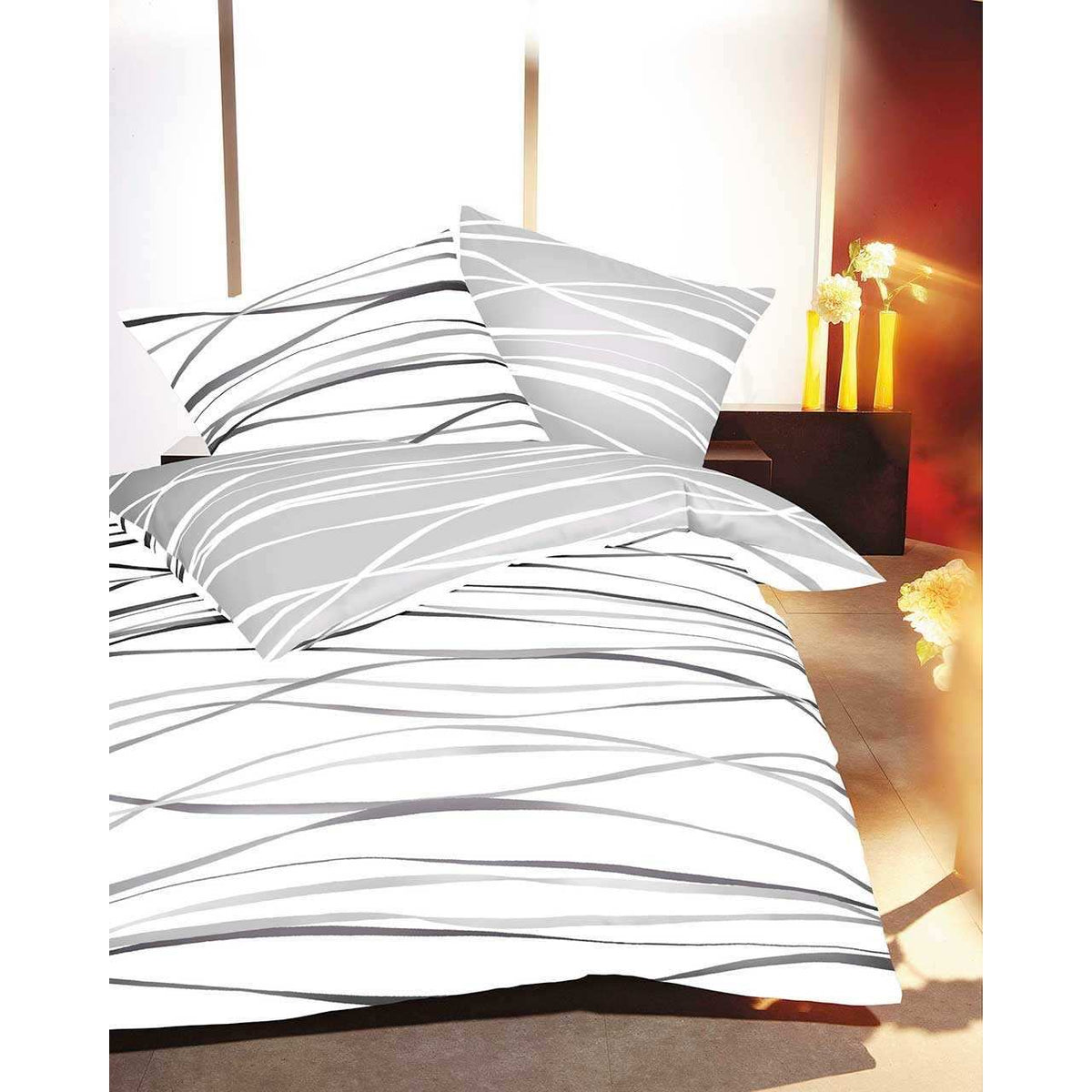 Kaeppel Biber Bettwäsche Streifen Motion Schiefer 135x200 cm + 80x80 cm