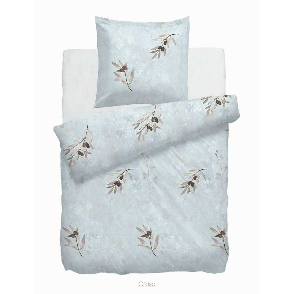 HnL Velvet Touch Baumwolle Bettwäsche Crosa Olivenzweige Hellblau