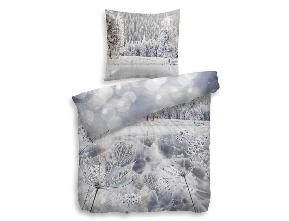 HnL Satin Wende-Bettwäsche Schneelandschaft Olin Blau