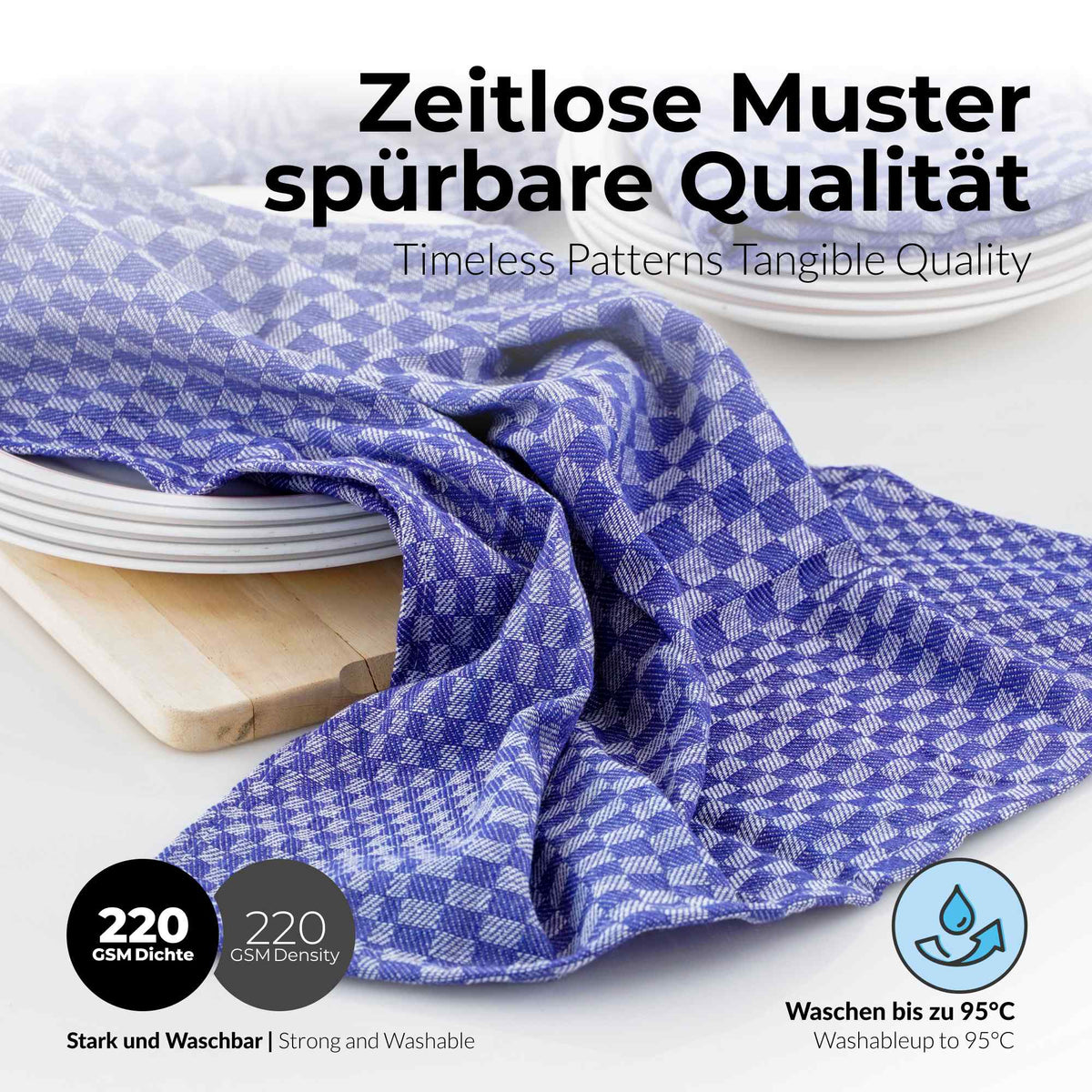 Sterzbachs 2er Set Max Grubentuch Geschirrtücher Baumwolle Kariert 220 GSM 50x100 cm Blau