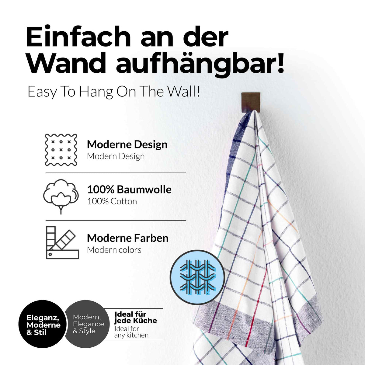 Sterzbachs 10er Set Premium Geschirrtücher Baumwolle Kariert 200 GSM 50x70 cm