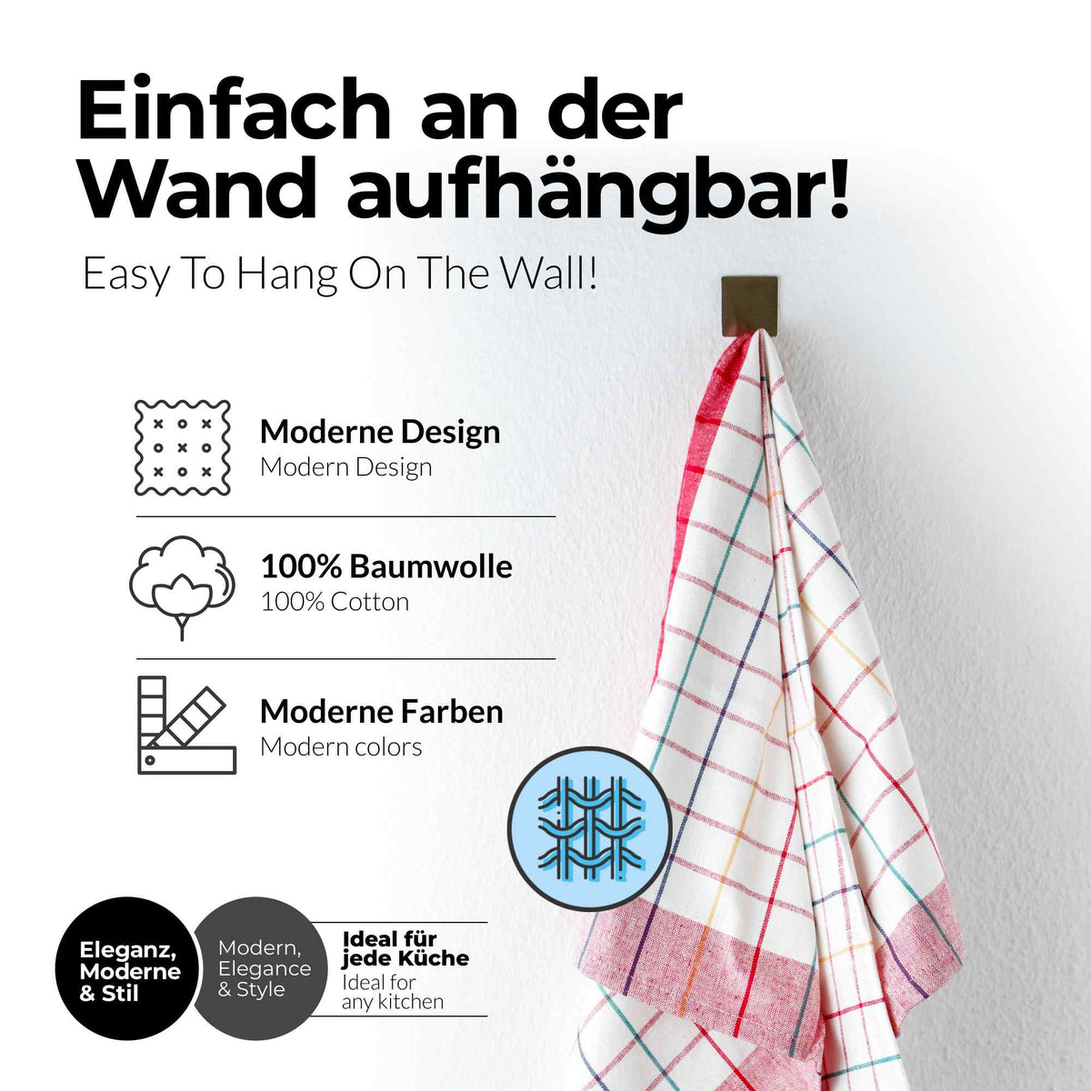 Sterzbachs 10er Set Premium Geschirrtücher Baumwolle Kariert 200 GSM 50x70 cm