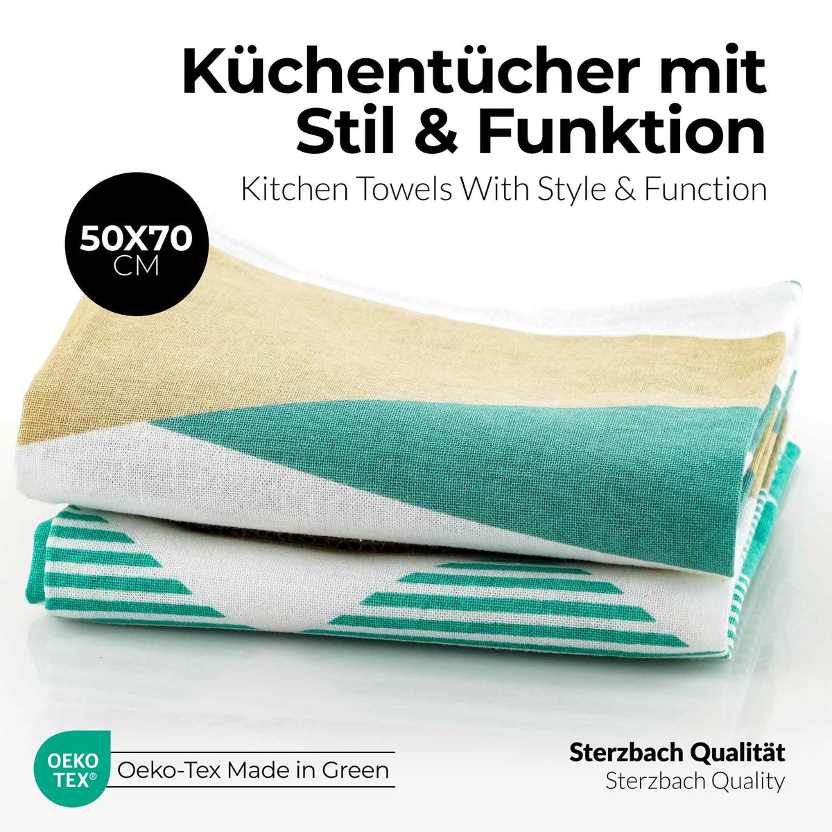 Sterzbachs 2er Set Geschirrtücher Baumwolle Skandinavisches Zickzack Design Blau