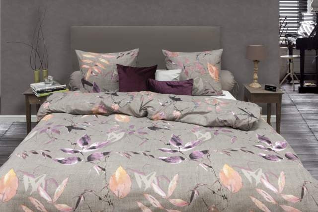 HnL Flanell Bettwäsche Blumen Braun Woud Wobi 135x200 cm + 80x80 cm