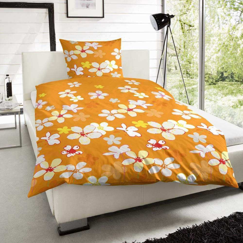 Renforcé Bettwäsche Terra Blumen 200x200 cm + 2Stk 80x80 cm