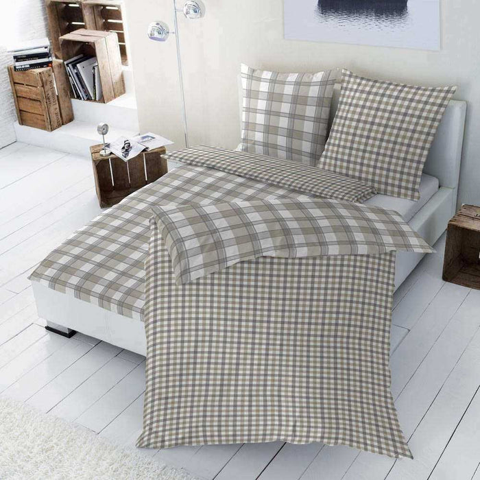 Renforcé Bettwäsche Weiß Beige Kariert 155x220 cm + 80x80 cm