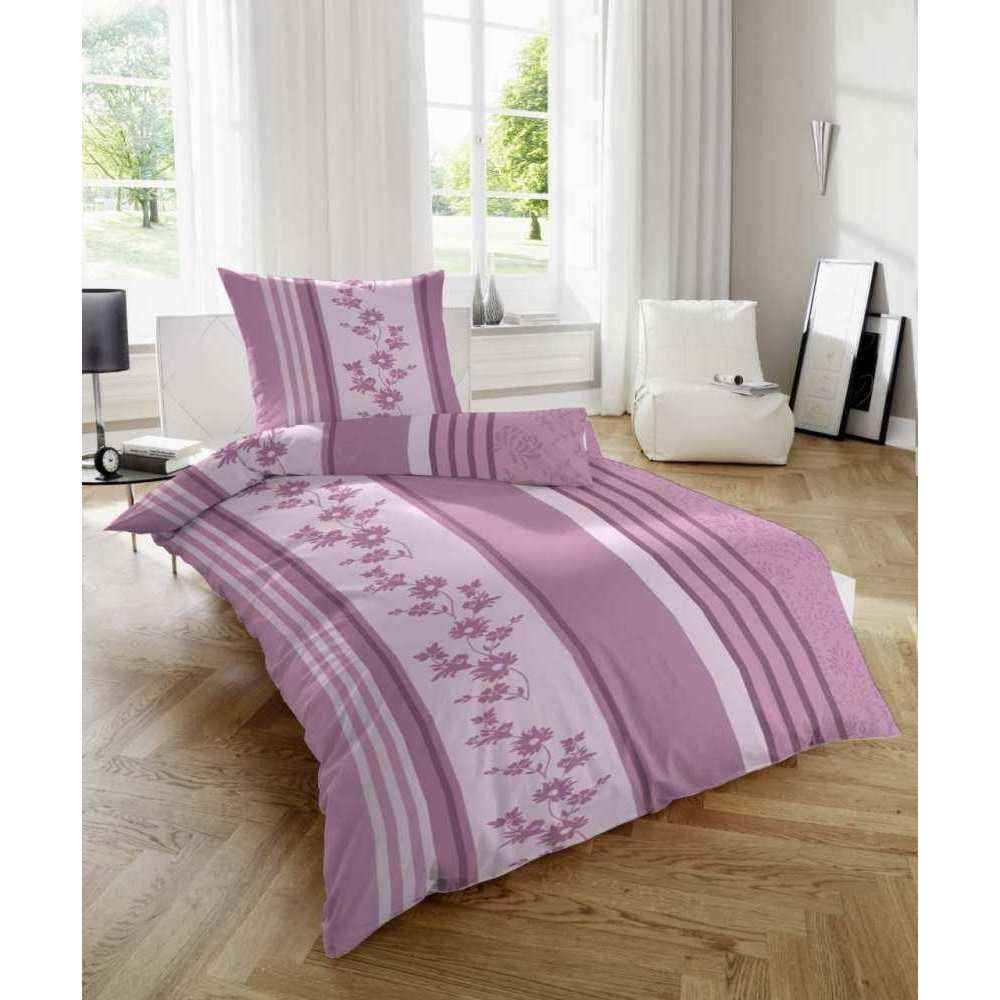 Biber Bettwäsche Lila Violett Streifen 135x200 cm + 80x80 cm