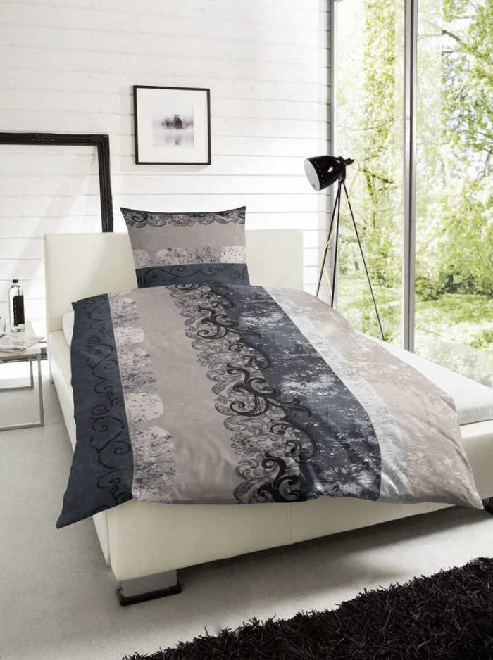 Hahn Edelflanell Bettwäsche Ornamente Grau #farbe_grau-schwarz