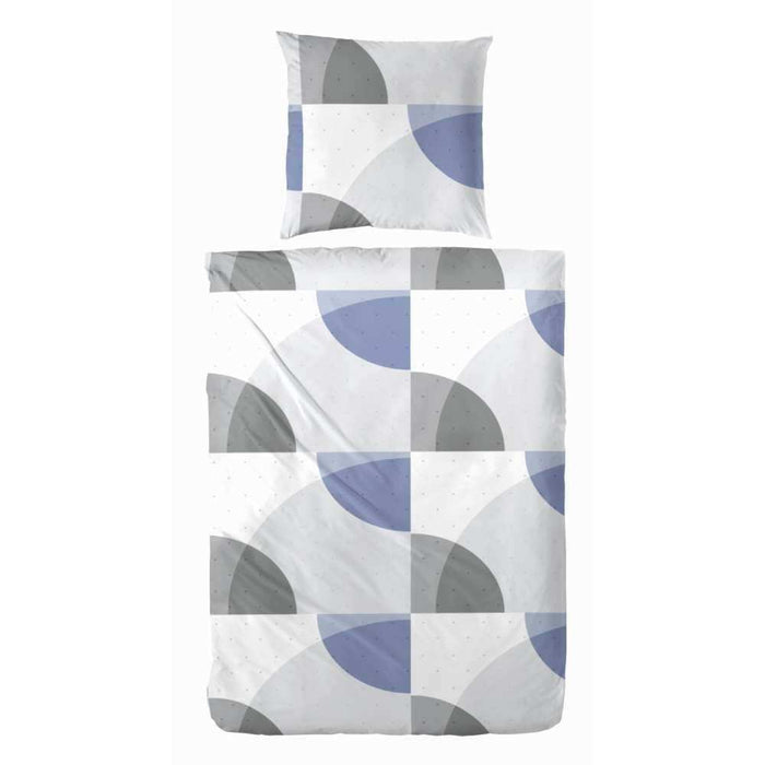 Hahn Premium Seersucker Bettwäsche Blau Grau Kreise 135x200 cm + 80x80 cm