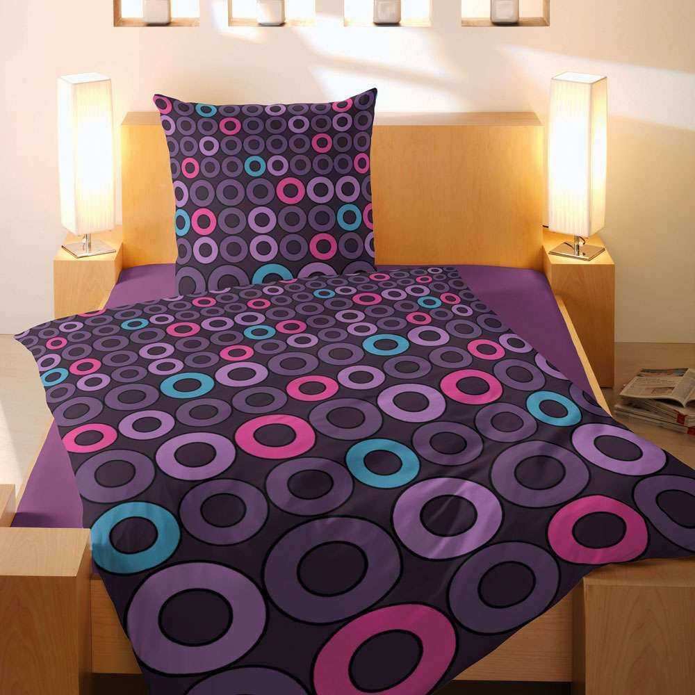 Satin Bettwäsche Lila Kringel 135x200 + 80x80 cm