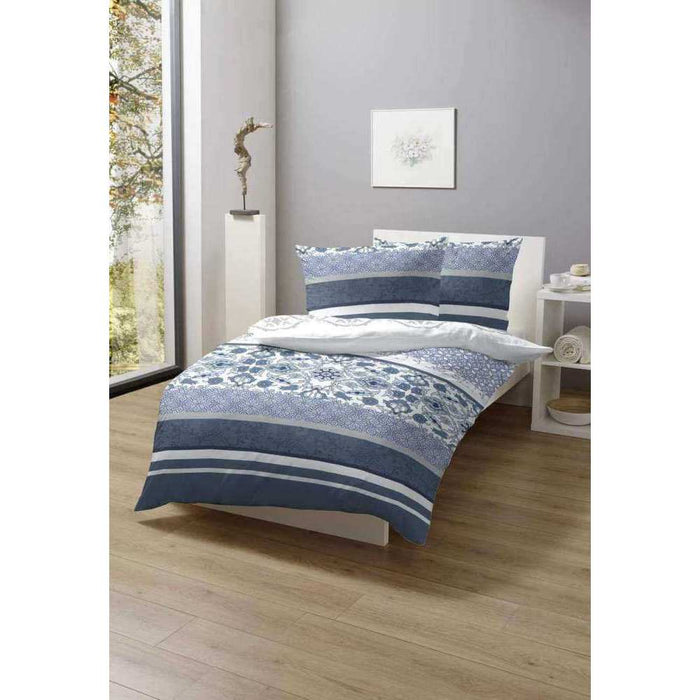 Hahn Satin Bettwäsche Blau Grau Blumen 135x200 cm + 80x80 cm