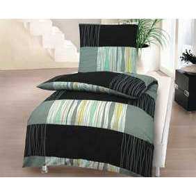 Renforcé Baumwoll Bettwäsche Grün Schwarz Struktur 155x220 cm + 80x80 cm
