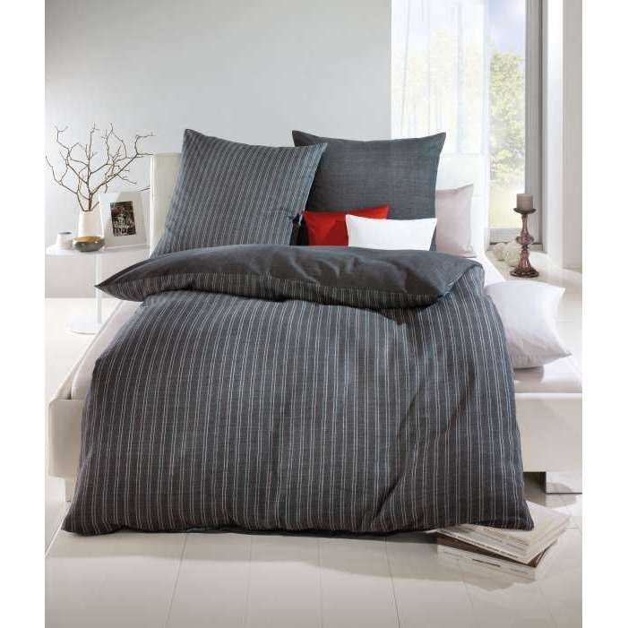 Kaeppel Biber Bettwäsche Streifen Eternity Graphit 200x200 cm + 2Stk 80x80 cm