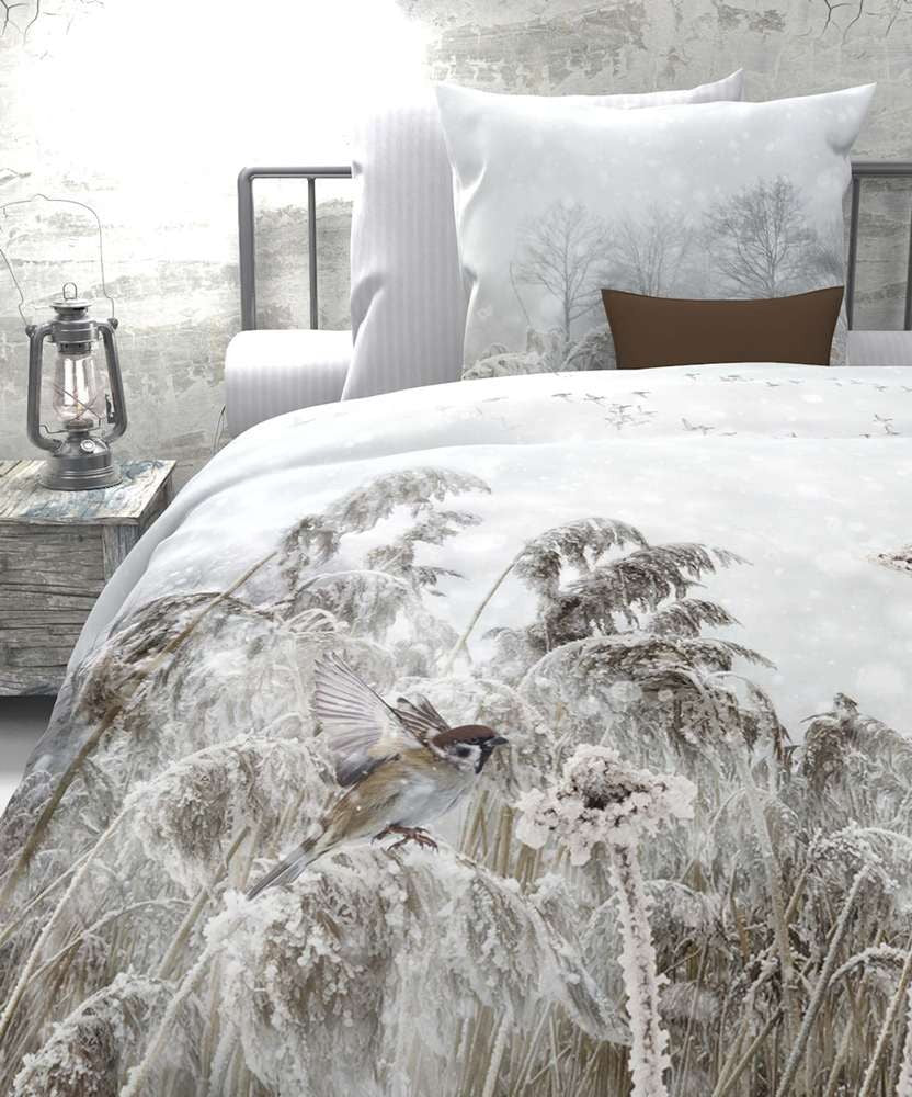 HnL Satin Wende Bettwäsche Winterlandschaft Dauw Weiss 135x200 cm + 80x80 cm