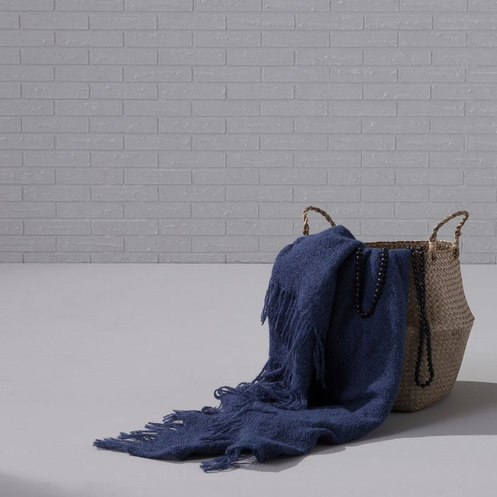 damai Alpaka Baumwolle Kuscheldecke Uni Blau #farbe_blau