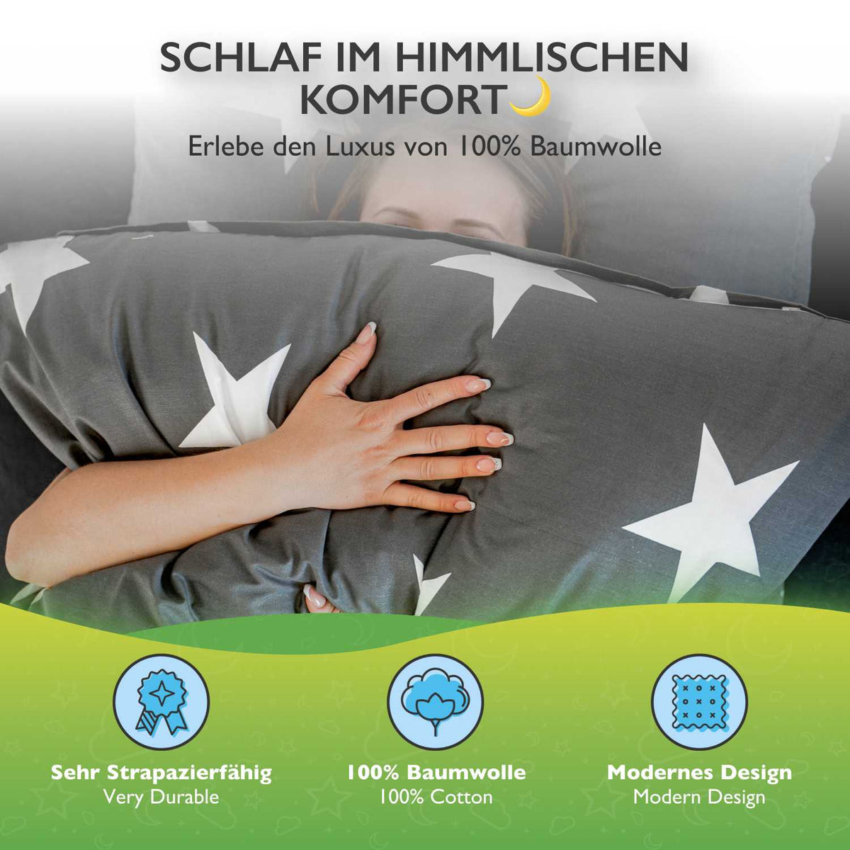 etérea Renforcé Baumwoll Bettwäsche Sterne Grau & Blau