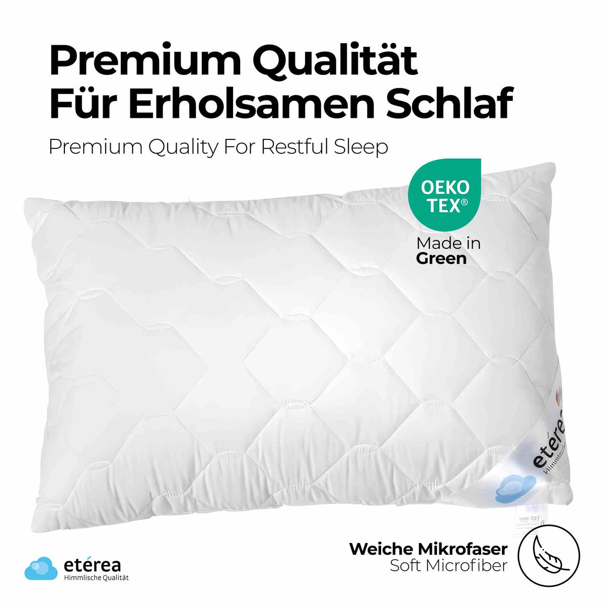 etérea Frieda Kopfkissen Microsatin Komfort 2er Set mit Reißverschluss 40x80 cm