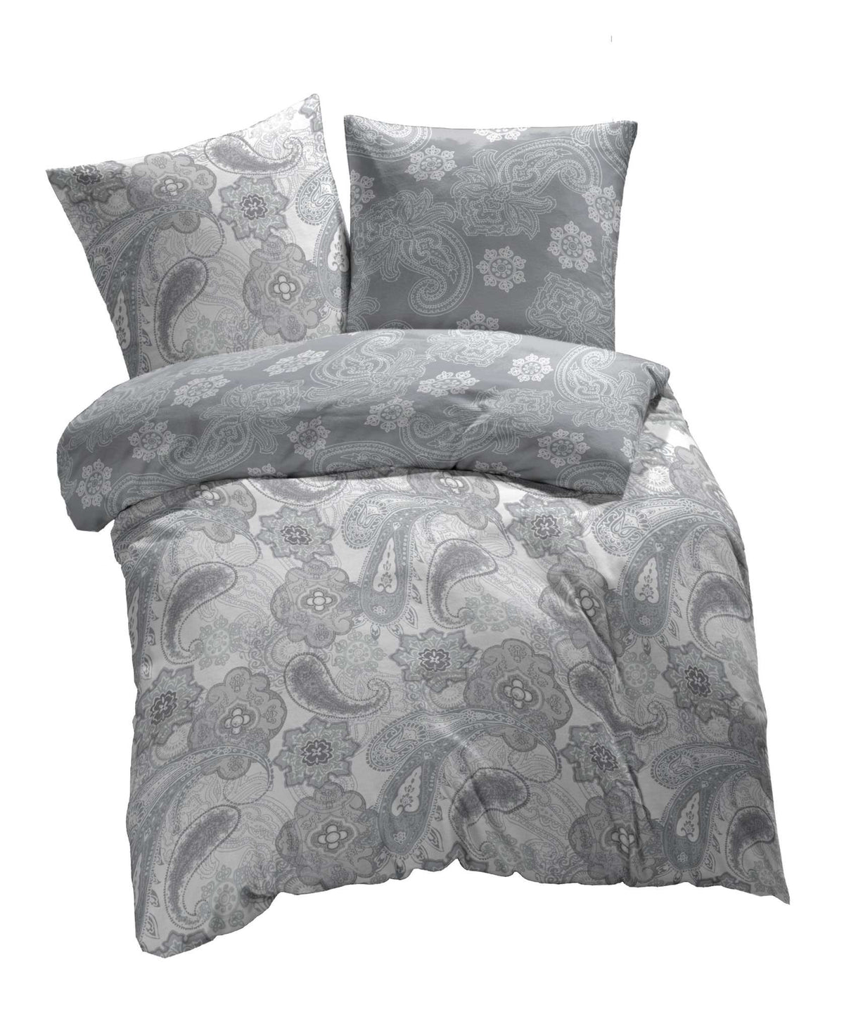 etérea Mako-Satin Baumwoll Bettwäsche Paisley Florina Grün und Grau