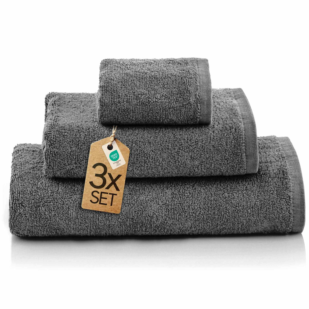 3 tlg. Baumwolle Handtuch-Set #farbe_anthrazit