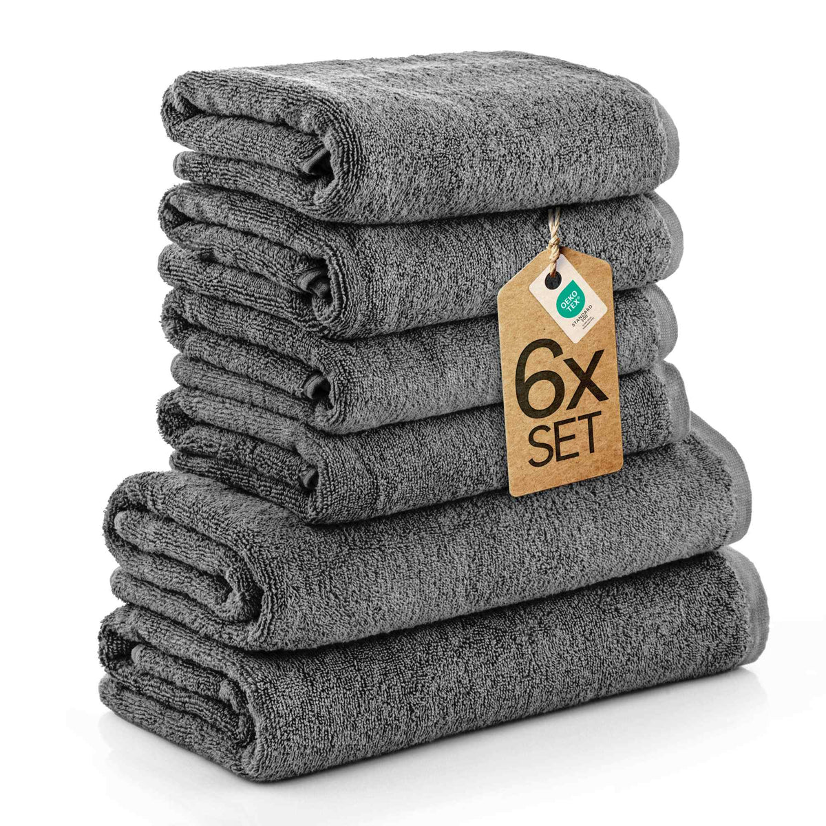 6 tlg. Baumwolle Handtuch-Set #farbe_anthrazit