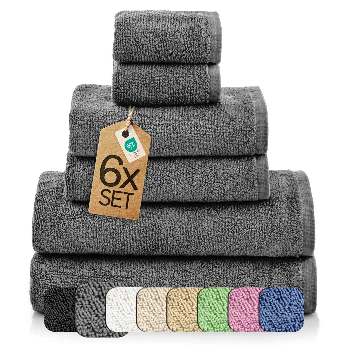 6 tlg. Baumwolle Handtuch-Set #farbe_anthrazit