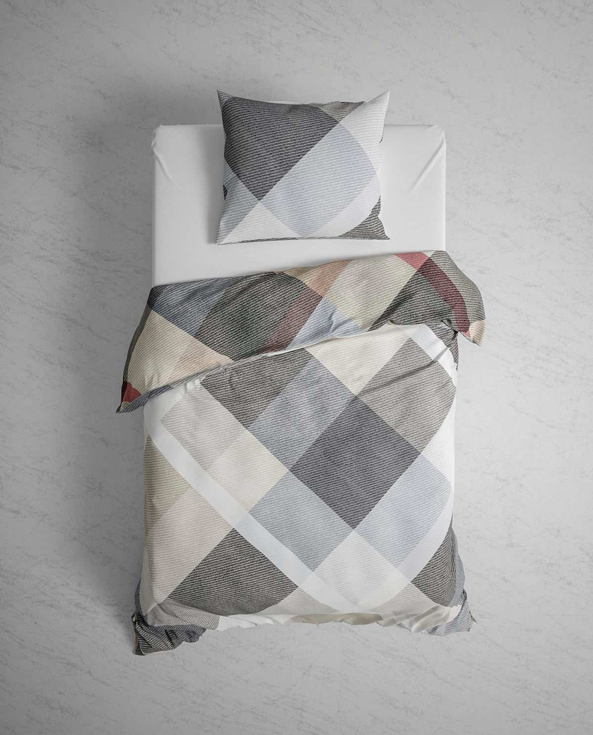 Heckett&Lane GOTS Twill Wende Bettwäsche Travis mit Rauten Beige 135x200 cm + 80x80 cm