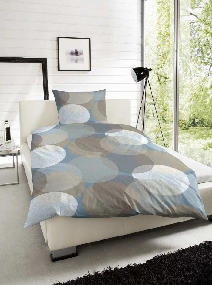 Hahn Soft Jersey Bettwäsche Kreise Blau Beige Weich 135x200 + 80x80