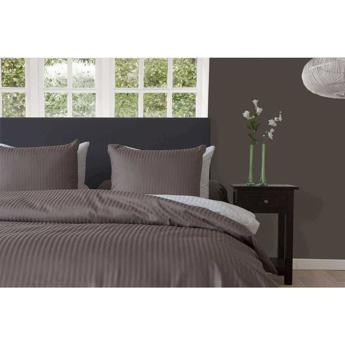 HnL Satin Bettwäsche Streifen Taupe Grau 135x200 cm + 80x80 cm