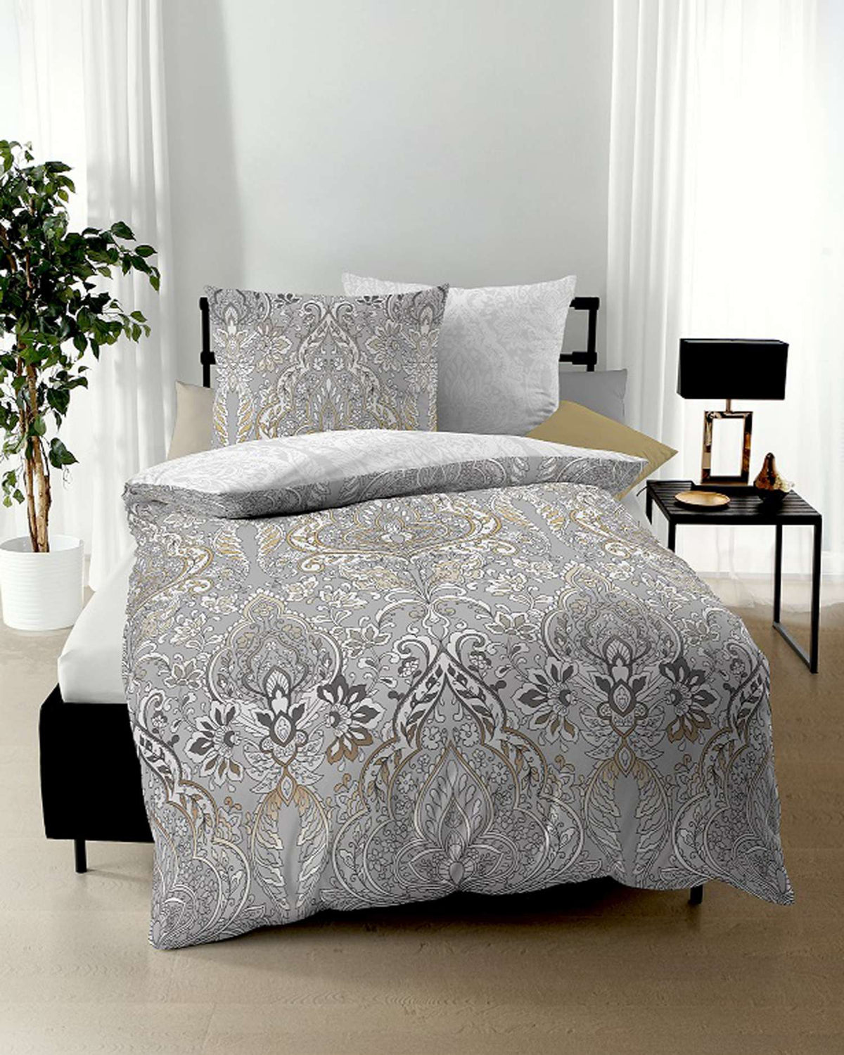 Kaeppel Mako Satin Wende Bettwäsche Esra Silber 155x220