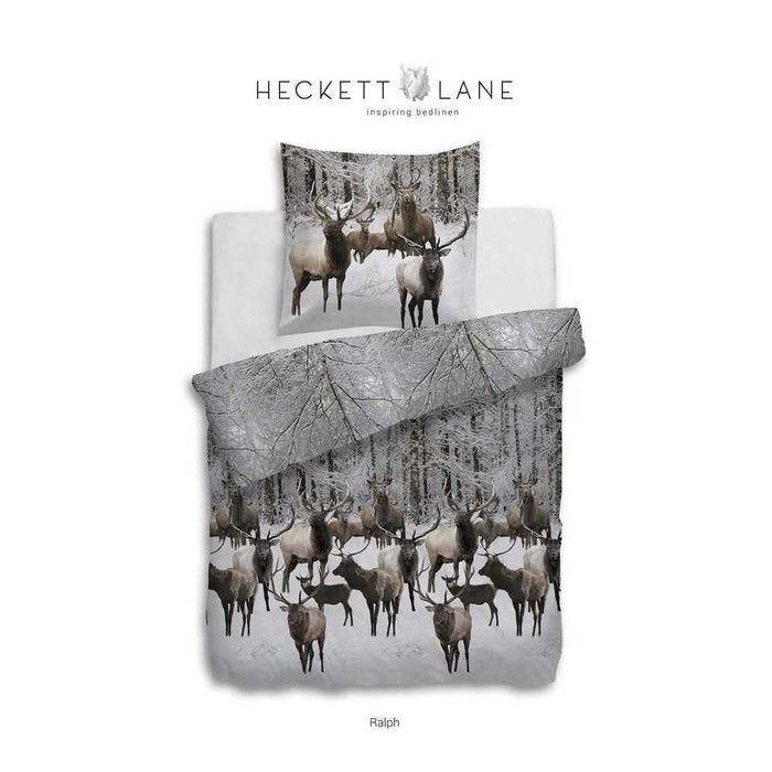 HNL Flanell Bettwäsche Hirsche Wald Ralph Grau 135x200 cm + 80x80 cm