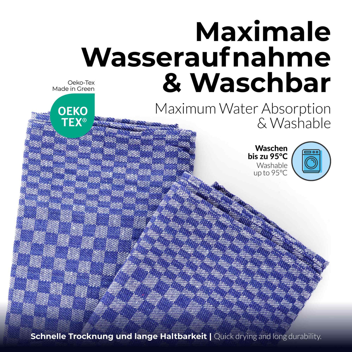 Sterzbachs 2er Set Max Grubentuch Geschirrtücher Baumwolle Kariert 220 GSM 50x100 cm Blau