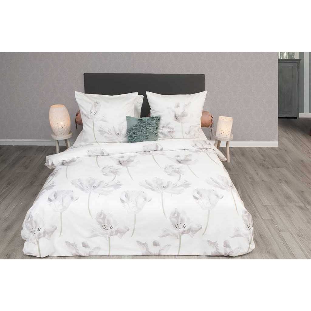 HnL Satin Bettwäsche Tulip Weiß 135x200 cm + 80x80 cm