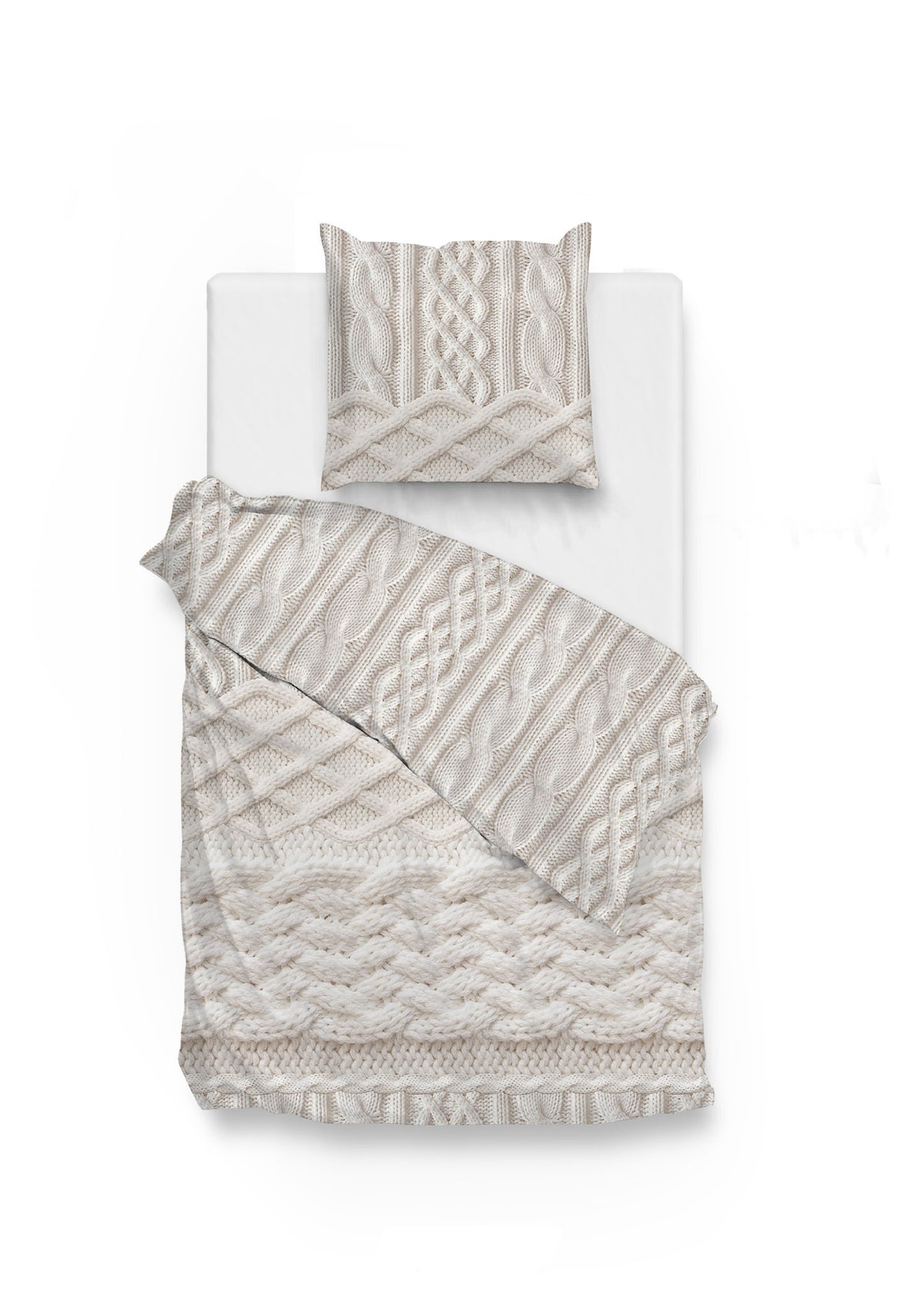 Zo!Home Flanell Bettwäsche Bennett mit Strick Motiv Natur 135x200 cm + 80x80 cm