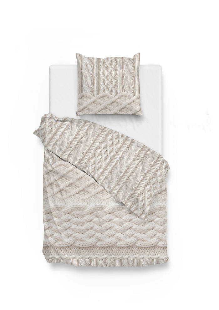 Zo!Home Flanell Bettwäsche Bennett mit Strick Motiv Natur 135x200 cm + 80x80 cm