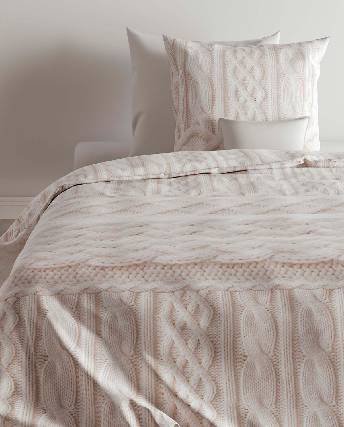 Zo!Home Flanell Bettwäsche Bennett mit Strick Motiv Natur 135x200 cm + 80x80 cm